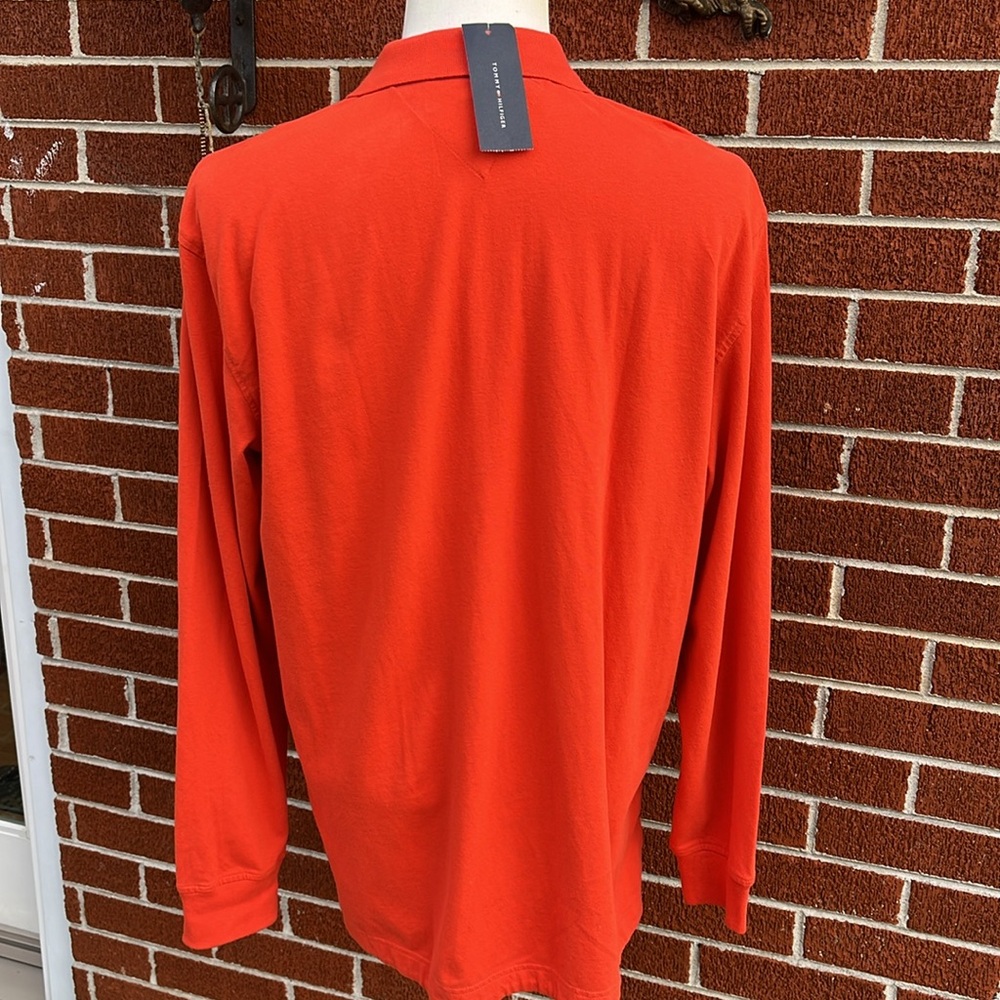 *NWT* Tommy Hilfiger Orange Long Sleeve Polo Logo on Chest Men's Large - Picture 3 of 13